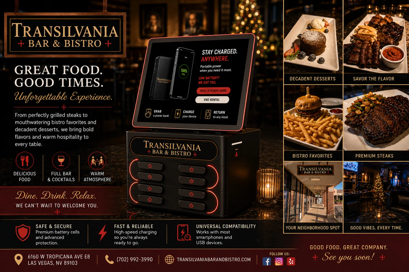 Transilvania Bar & Bistro - Catch A Charge phone charging kiosk partner in Las Vegas
