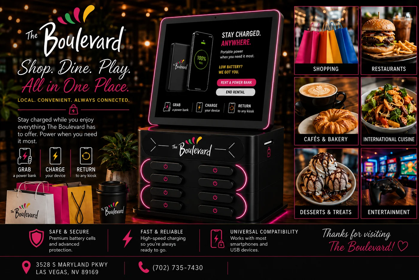 The Boulevard Mall - Catch A Charge phone charging kiosk partner in Las Vegas