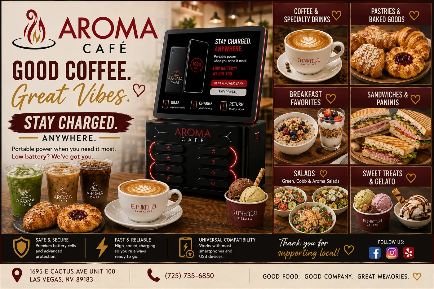 Aroma Café - Catch A Charge phone charging kiosk partner in Las Vegas